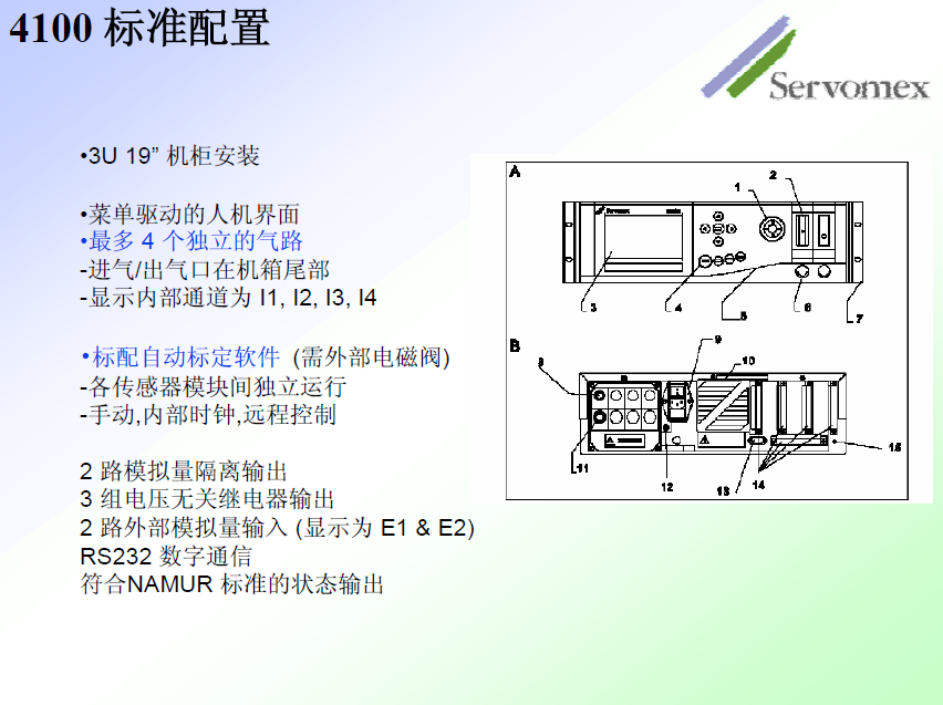 SERVOPRO 4100 气体分析仪标准配置 SERVOPRO 4100 气体分析仪标准配置
